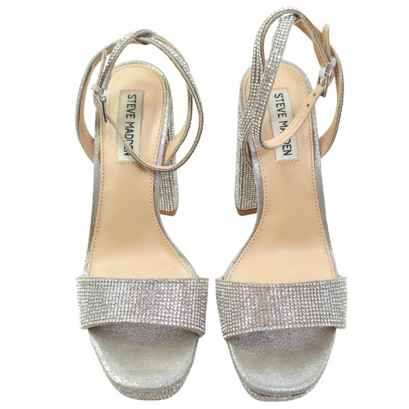 Steve Madden Silver Glass Rhinestone Platform Sandals - Picture 2 of 11